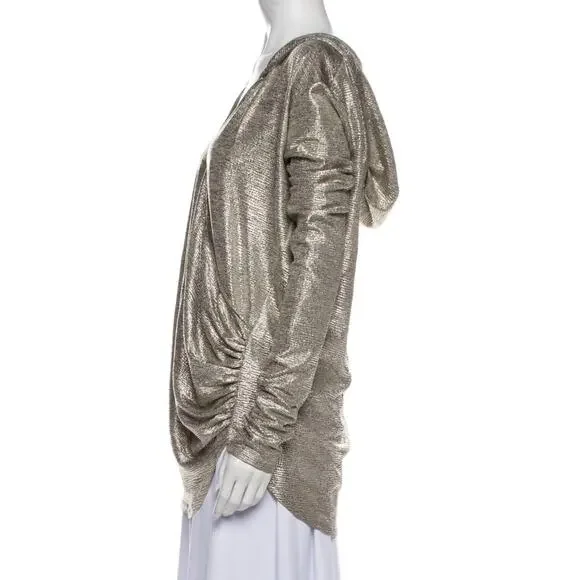 Balmain Silver Metallic Draped Hooded Top – Size M (US 8 / FR 40)